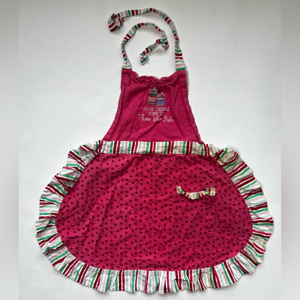 Vintage Pink Christmas Apron 90s Home Decor Kitchen Linens Baking Holiday Party